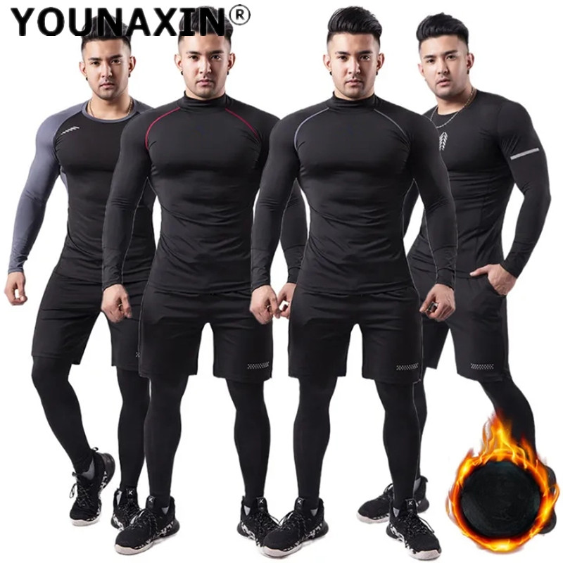 T Shirt Tight Fit - 3 parçalı erkek peluş sıcak spor